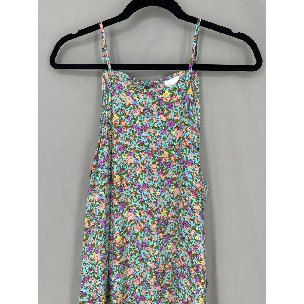 Silk Salt Dress Womens Medium Blue Floral Maxi Ditsy Front Slits Boho Cottage - Picture 6 of 10
